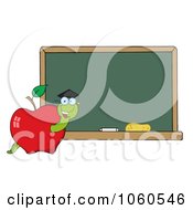 Royalty Free Vector Clip Art Illustration Of A Student Worm In An Apple By A Chalkboard 1 by Hit Toon