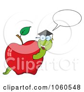 Royalty Free Vector Clip Art Illustration Of A Talking Student Worm In An Apple by Hit Toon