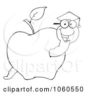 Royalty Free Vector Clip Art Illustration Of An Outlined Student Worm In An Apple by Hit Toon