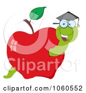 Royalty Free Vector Clip Art Illustration Of A Student Worm In An Apple 2 by Hit Toon