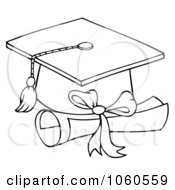 Poster, Art Print Of Outlined Graduation Cap And Diploma
