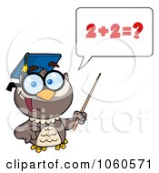 Royalty Free Vector Clip Art Illustration Of A Professor Owl Holding A Pointer Stick And Teaching Addition 1