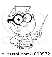 Poster, Art Print Of Outlined Teacher Owl Holding A Pointer Stick