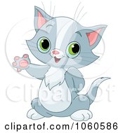 Royalty Free Vector Clip Art Illustration Of A Friendly Gray Kitten Waving
