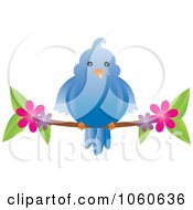 Poster, Art Print Of Chubby Blue Bird On A Blossoming Branch