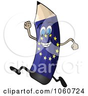 Royalty Free Vector Clip Art Illustration Of A Running European Flag Pencil Character