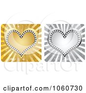 Digital Collage Of Silver And Golden Diamond Hearts Over Rays