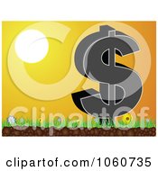 Poster, Art Print Of Dollar Symbol On Grass Against An Orange Sunset