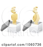 Royalty Free Vector Clip Art Illustration Of A Digital Collage Of A Golden Man And Woman In Boxes With Euro Heads
