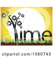 Royalty Free Vector Clip Art Illustration Of A Time Plant On Grass Against A Sunset