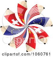 Poster, Art Print Of Spiral Of Swiss European American And Chinese Flag Pencils