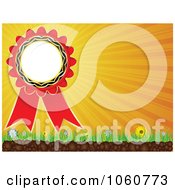 Royalty Free Vector Clip Art Illustration Of A Rosette Ribbon On Grass Against An Orange Sunset by Andrei Marincas