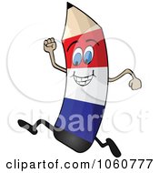 Royalty Free Vector Clip Art Illustration Of A Running French Flag Pencil Character