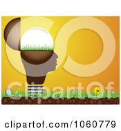 Poster, Art Print Of Light Bulb Head On Grass Against An Orange Sunset