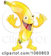 Royalty Free Vector Clip Art Illustration Of A Happy Banana Character Waving Both Hands by AtStockIllustration