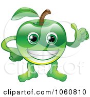 Happy Green Apple Character Holding A Thumb Up