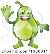 Royalty Free Vector Clip Art Illustration Of A Friendly Pear Character Waving by AtStockIllustration