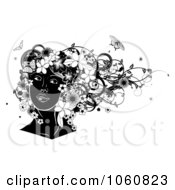 Poster, Art Print Of Black And White Womans Face With Flowers And Butterflies