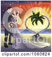 Poster, Art Print Of Wedding Couple On A Tropical Beach With A Heart Tree