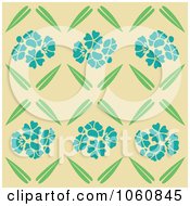 Poster, Art Print Of Blue Flower And Leaf Pattern Over Tan