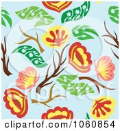 Poster, Art Print Of Floral Pattern Over Blue