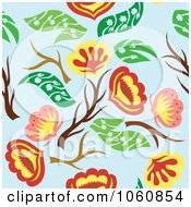 Royalty Free Vector Clip Art Illustration Of A Floral Pattern Over Blue