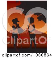 Royalty Free Vector Clip Art Illustration Of Two Female Farm Workers Chatting At Sunset by David Rey
