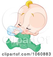 Baby Boy Sitting And Drinking From A Bottle
