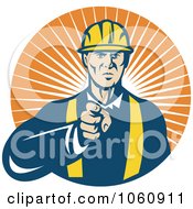 Royalty Free Vector Clip Art Illustration Of A Construction Worker Pointing