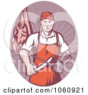 Royalty Free Vector Clip Art Illustration Of A Butcher Sharpening His Knife