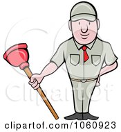 Royalty Free Vector Clip Art Illustration Of A Plumber With A Plunger