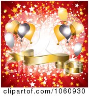 Poster, Art Print Of Red Ray Background With A Golden 3d Banner And Party Balloons