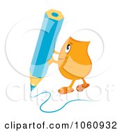 Poster, Art Print Of Orange Blinky Character Writing With A Blue Pencil