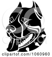 Poster, Art Print Of Black And White Guard Dog Face With A Spiked Collar