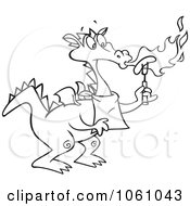 Poster, Art Print Of Coloring Page Outline Of A Dragon Blowing Flames And Roasting A Hot Dog