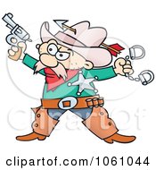 Royalty Free Vector Clip Art Illustration Of A Western Sheriff Cowboy Holding A Pistol And Handcuffs