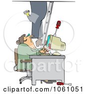Worker Climbing A Ladder And Dropping Tools Near A Secretary In An Office
