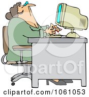 Poster, Art Print Of Chubby Woman Looking Up Over Her Office Computer