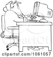 Poster, Art Print Of Coloring Page Outline Of A Distracted Woman Looking Up Over Her Office Computer