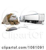 Poster, Art Print Of 3d Big Rig Truck With A Computer Mouse Globe And Shipping Packages