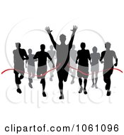 Silhouetted Runner Breaking Through The Finish Line Royalty Free Vector Clip Art Illustration