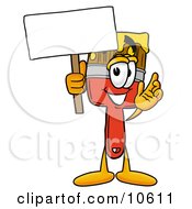 Paint Brush Mascot Cartoon Character Holding A Blank Sign