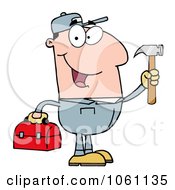 Poster, Art Print Of Clip Art Plumber Carrying A Tool Box And Hammer