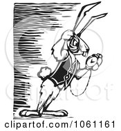 Late Rabbit Checking His Pocket Watch In Black And White Woodcut Style