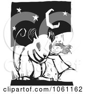 Poster, Art Print Of Girl Hugging A Giant Mouse In Black And White Woodcut Style