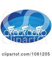 Blue And White Racing Cyclists Logo Royalty Free Vector Clip Art Illustration