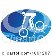 Poster, Art Print Of Blue And White Mountain Biker Cyclist Logo Royalty Free Vector Clip Art Illustration