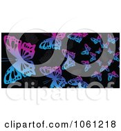 Poster, Art Print Of Background Of Gray Pink And Blue Butterflies On Black - 3