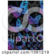 Poster, Art Print Of Background Of Gray Pink And Blue Butterflies On Black - 1