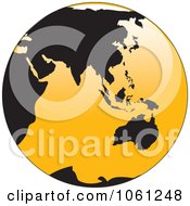 Royalty Free Vector Clip Art Illustration Of A 3d Black And Yellow Shiny Globe Of Asia And Australia by Vector Tradition SM